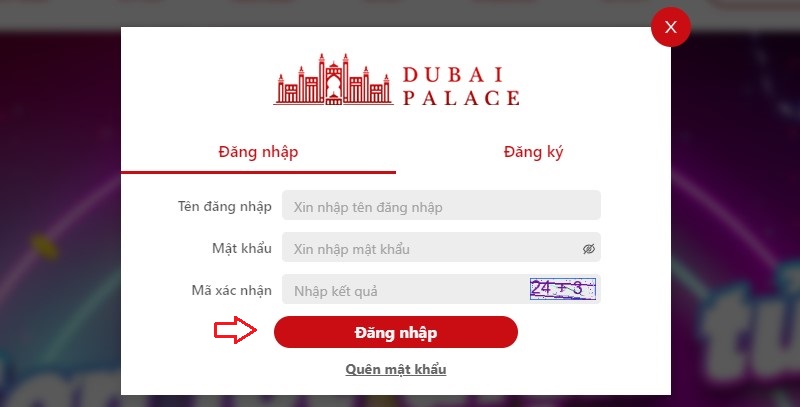 Điền thông tin đăng nhập Dubai Casino